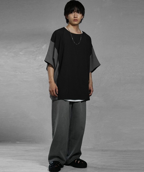 MinoriTY（マイノリティ）の「【MinoriTY】切り替えドルマンビッグTシャツ 半袖Tシャツ メンズ カットソー 秋服 夏服 オーバーサイズ ルーズシルエット ビッグサイズ（Tシャツ/カットソー・メンズ・ブルーグレー/ベージュ/ラベンダー/ブラック・S/M/L）」の21枚目の写真