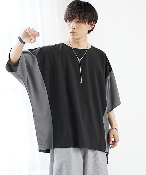 MinoriTY（マイノリティ）の「【MinoriTY】切り替えドルマンビッグTシャツ 半袖Tシャツ メンズ カットソー 秋服 夏服 オーバーサイズ ルーズシルエット ビッグサイズ（Tシャツ/カットソー・メンズ・ブルーグレー/ベージュ/ラベンダー/ブラック・S/M/L）」の13枚目の写真