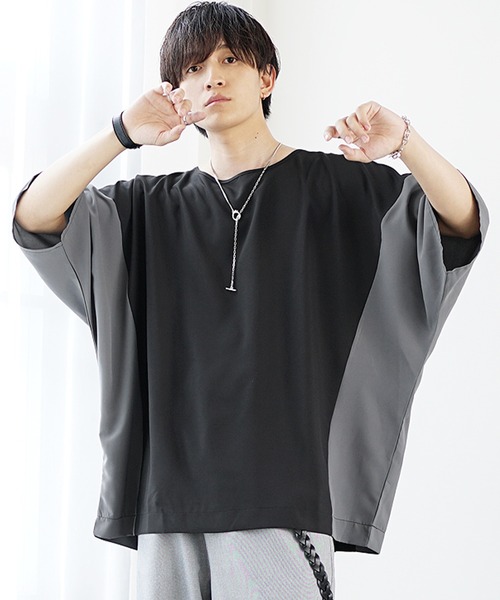 MinoriTY（マイノリティ）の「【MinoriTY】切り替えドルマンビッグTシャツ 半袖Tシャツ メンズ カットソー 秋服 夏服 オーバーサイズ ルーズシルエット ビッグサイズ（Tシャツ/カットソー・メンズ・ブルーグレー/ベージュ/ラベンダー/ブラック・S/M/L）」の14枚目の写真