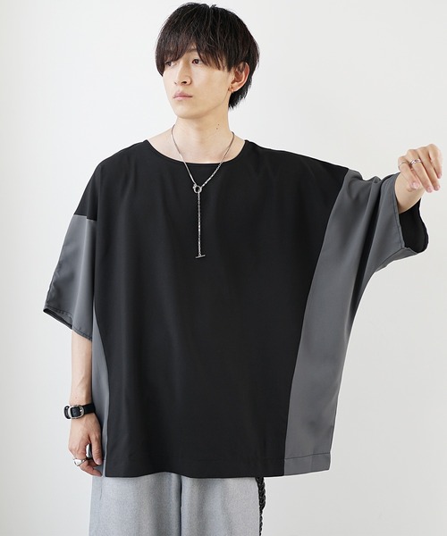 MinoriTY（マイノリティ）の「【MinoriTY】切り替えドルマンビッグTシャツ 半袖Tシャツ メンズ カットソー 秋服 夏服 オーバーサイズ ルーズシルエット ビッグサイズ（Tシャツ/カットソー・メンズ・ブルーグレー/ベージュ/ラベンダー/ブラック・S/M/L）」の15枚目の写真