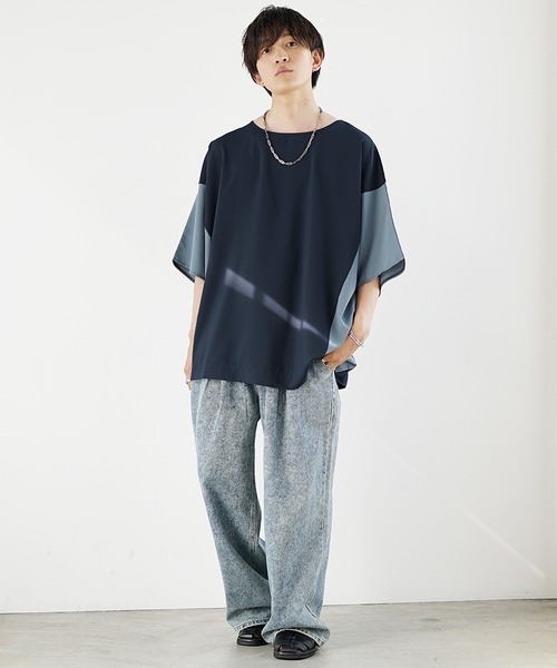 MinoriTY（マイノリティ）の「【MinoriTY】切り替えドルマンビッグTシャツ 半袖Tシャツ メンズ カットソー 秋服 夏服 オーバーサイズ ルーズシルエット ビッグサイズ（Tシャツ/カットソー・メンズ・ブルーグレー/ベージュ/ラベンダー/ブラック・S/M/L）」の8枚目の写真