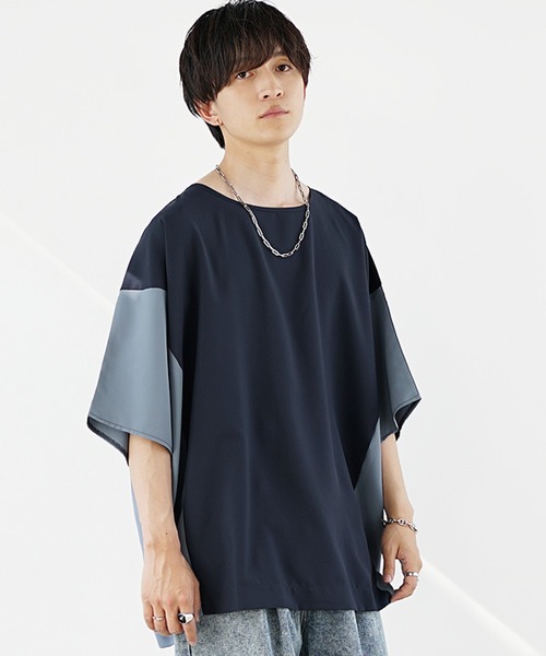 MinoriTY（マイノリティ）の「【MinoriTY】切り替えドルマンビッグTシャツ 半袖Tシャツ メンズ カットソー 秋服 夏服 オーバーサイズ ルーズシルエット ビッグサイズ（Tシャツ/カットソー・メンズ・ブルーグレー/ベージュ/ラベンダー/ブラック・S/M/L）」の7枚目の写真