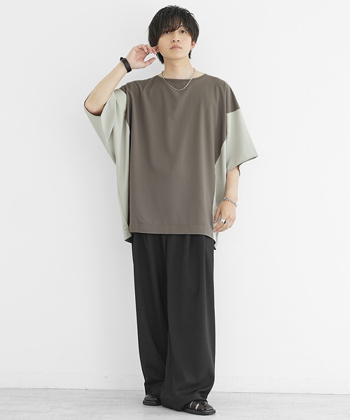MinoriTY（マイノリティ）の「【MinoriTY】切り替えドルマンビッグTシャツ 半袖Tシャツ メンズ カットソー 秋服 夏服 オーバーサイズ ルーズシルエット ビッグサイズ（Tシャツ/カットソー・メンズ・ブルーグレー/ベージュ/ラベンダー/ブラック・S/M/L）」の12枚目の写真
