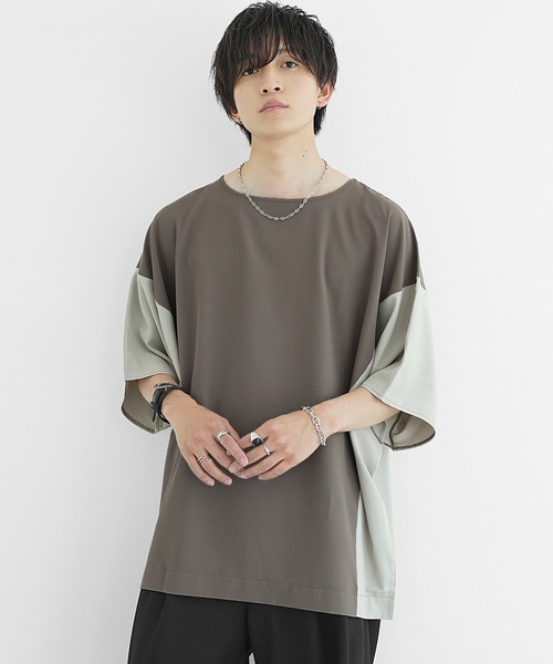 MinoriTY（マイノリティ）の「【MinoriTY】切り替えドルマンビッグTシャツ 半袖Tシャツ メンズ カットソー 秋服 夏服 オーバーサイズ ルーズシルエット ビッグサイズ（Tシャツ/カットソー・メンズ・ブルーグレー/ベージュ/ラベンダー/ブラック・S/M/L）」の9枚目の写真