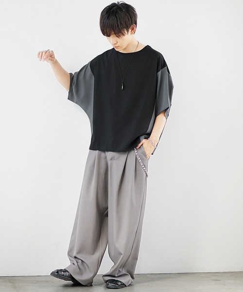 MinoriTY（マイノリティ）の「【MinoriTY】切り替えドルマンビッグTシャツ 半袖Tシャツ メンズ カットソー 秋服 夏服 オーバーサイズ ルーズシルエット ビッグサイズ（Tシャツ/カットソー・メンズ・ブルーグレー/ベージュ/ラベンダー/ブラック・S/M/L）」の16枚目の写真