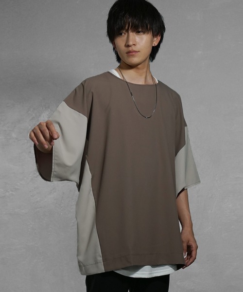 MinoriTY（マイノリティ）の「【MinoriTY】切り替えドルマンビッグTシャツ 半袖Tシャツ メンズ カットソー 秋服 夏服 オーバーサイズ ルーズシルエット ビッグサイズ（Tシャツ/カットソー・メンズ・ブルーグレー/ベージュ/ラベンダー/ブラック・S/M/L）」の17枚目の写真
