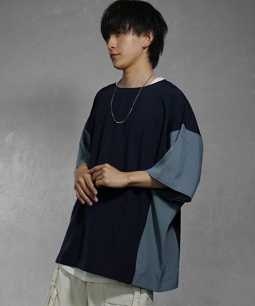 MinoriTY】切り替えドルマンビッグTシャツ 半袖Tシャツ メンズ