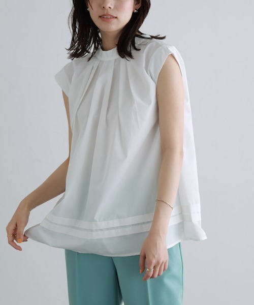 Pierrot(ピエロ)の「2wayタイフレンチスリーブブラウス(シャツ/ブラウス・レディース・ブラック/オフホワイト/ネイビー・L/M)」の4枚目の写真