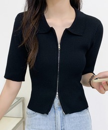 DIAVEL（ディアベル）の「【七色展開 】ダブルジップアップカラー半袖カーディガン（カーディガン/ボレロ）」