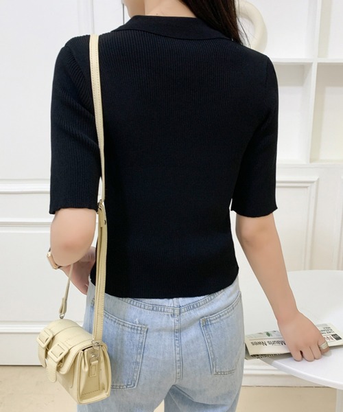 セール】【七色展開 】ダブルジップアップカラー半袖カーディガン