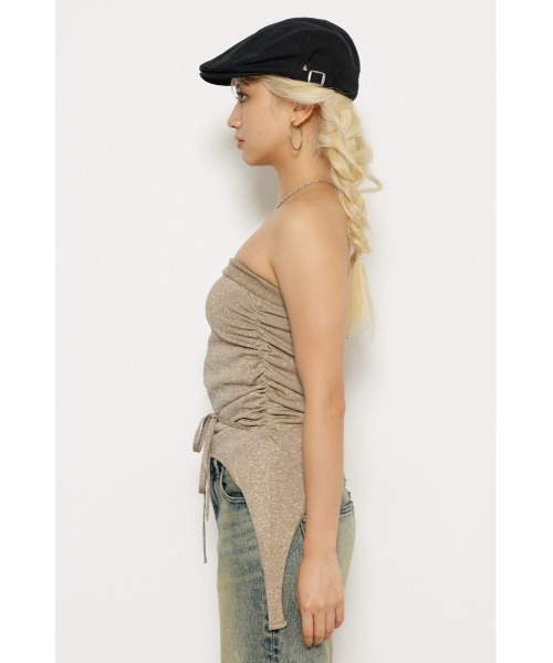 LAGUA GEM（ラグアジェム）の「GLITTER ベアトップニット（チューブトップ・レディース・ベージュ/ネイビー・FREE）」の7枚目の写真