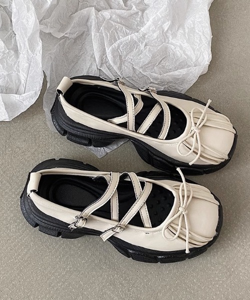 wears（ウェアーズ）の「メリージェーンスニーカーシューズ（スニーカー・レディース・ブラック/アイボリー・M/L）」の5枚目の写真