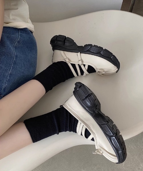 wears（ウェアーズ）の「メリージェーンスニーカーシューズ（スニーカー・レディース・ブラック/アイボリー・M/L）」の8枚目の写真