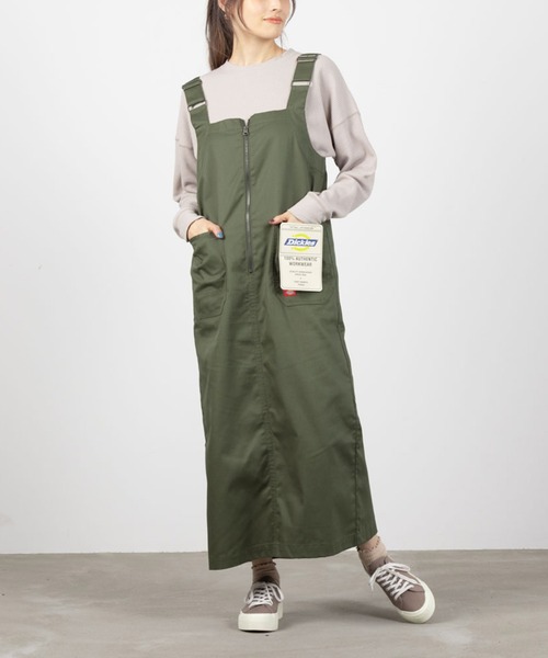 ❦Dickies❦ 2wayジャンパースカート ジャンスカ　カーキ Dickies（ディッキーズ）の「【Dickies(ディッキーズ)】2WAY
