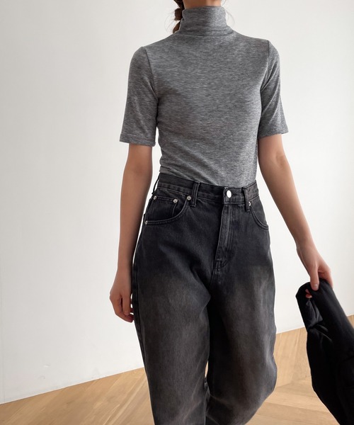 CANAL JEAN（キャナルジーン）の「El mar　ハイネック半袖Tシャツ（Tシャツ/カットソー・レディース・ブラウン/ブラック/グレー・ONE SIZE）」の8枚目の写真