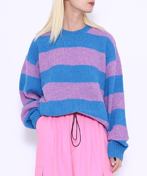 PUNYUS（プニュズ）の「オーバーボーダーニット（ニット/セーター・レディース・レッド/ホワイト/グリーン/ブルー・3/4/1/2）」の3枚目の写真