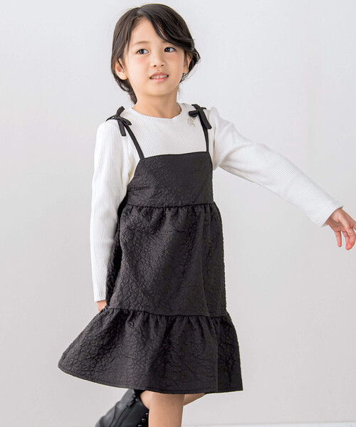 SLAP SLIP（スラップスリップ）の「エンボスティアードドッキングワンピース(80~130cm)（ワンピース・キッズ・ブラック/オフホワイト・90cm/100cm/110cm/130cm/120cm/80ｃｍ）」の4枚目の写真