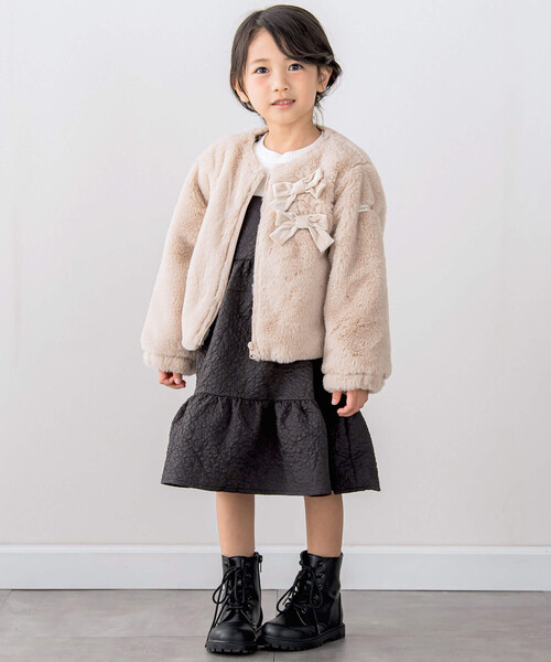 SLAP SLIP（スラップスリップ）の「エンボスティアードドッキングワンピース(80~130cm)（ワンピース・キッズ・ブラック/オフホワイト・90cm/100cm/110cm/130cm/120cm/80ｃｍ）」の5枚目の写真