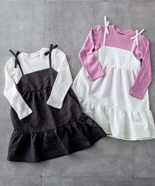 SLAP SLIP（スラップスリップ）の「エンボスティアードドッキングワンピース(80~130cm)（ワンピース・キッズ・ブラック/オフホワイト・90cm/100cm/110cm/130cm/120cm/80ｃｍ）」の6枚目の写真