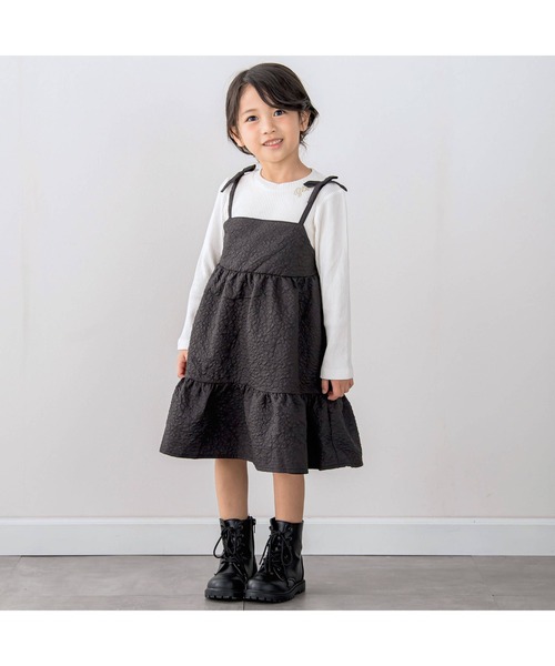 SLAP SLIP（スラップスリップ）の「エンボスティアードドッキングワンピース(80~130cm)（ワンピース・キッズ・ブラック/オフホワイト・90cm/100cm/110cm/130cm/120cm/80ｃｍ）」の3枚目の写真