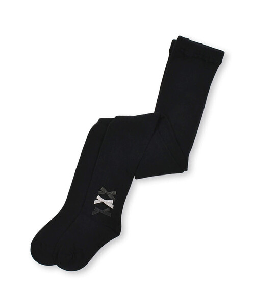 BeBe（ベベ）の「サイドリボンタイツ(80~140cm)（タイツ/ストッキング・キッズ・オフホワイト/ブラック・M/S/L/XS）」の2枚目の写真