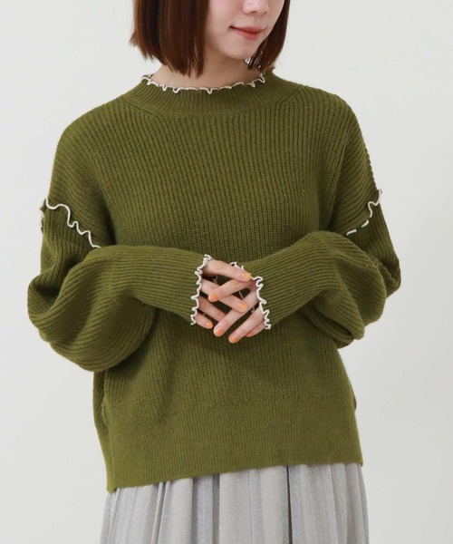 archives(アルシーヴ)の「配色メロー畦編みニットプルオーバー(ニット/セーター・レディース・グリーン系その他/ブラック/ブルー/オレンジ/オフホワイト/ブルーグレー/シルバーグレー・MEDIUM)」の6枚目の写真