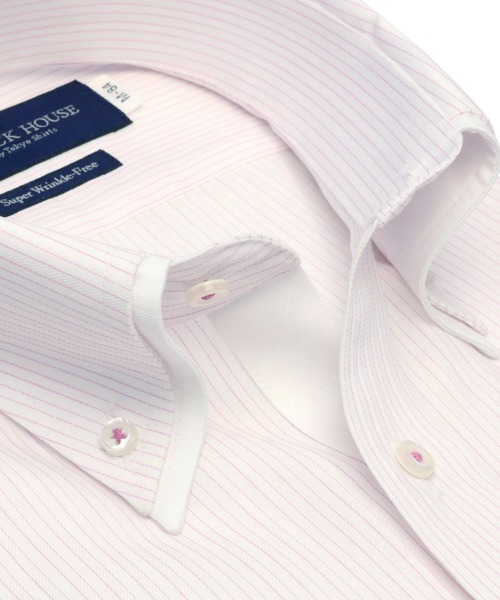 TOKYO SHIRTS（トウキョウシャツ）の「超形態安定ノーアイロン クレリックボタンダウン 長袖ビジネスワイシャツ（ビジネスシャツ・メンズ・ピンク・首回り39cm-裄丈80cm/首回り39cm-裄丈84cm/首回り41cm-裄丈86cm/首回り42cm-裄丈82cm/首回り42cm-裄丈86cm/首回り41cm-裄丈82cm/首回り43cm-裄丈86cm/首回り37cm-裄丈80cm/首回り43cm-裄丈82cm/首回り37cm-裄丈84cm）」の2枚目の写真