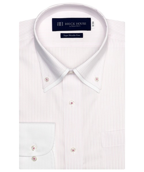 TOKYO SHIRTS（トウキョウシャツ）の「超形態安定ノーアイロン クレリックボタンダウン 長袖ビジネスワイシャツ（ビジネスシャツ・メンズ・ピンク・首回り39cm-裄丈80cm/首回り39cm-裄丈84cm/首回り41cm-裄丈86cm/首回り42cm-裄丈82cm/首回り42cm-裄丈86cm/首回り41cm-裄丈82cm/首回り43cm-裄丈86cm/首回り37cm-裄丈80cm/首回り43cm-裄丈82cm/首回り37cm-裄丈84cm）」の10枚目の写真