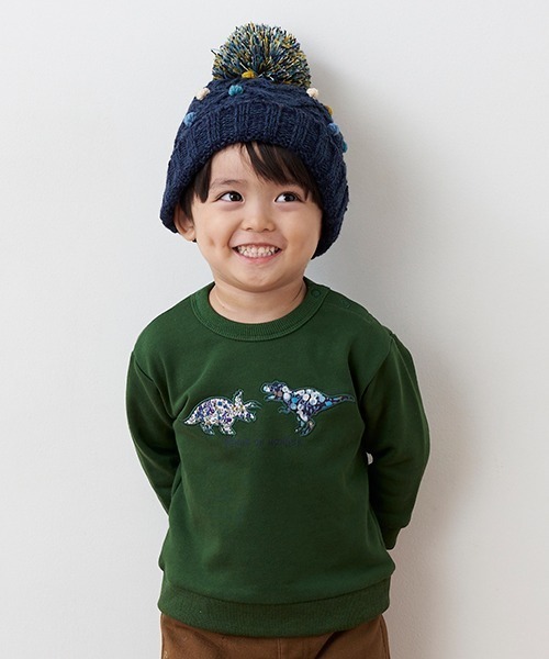 sense of wonder（センスオブワンダー）の「リバティファブリック恐竜トレーナー（スウェット・キッズ・ダークグリーン/チャコール・90cm/100cm/120cm/130cm/80ｃｍ/110cm）」の2枚目の写真