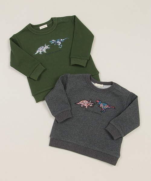 sense of wonder（センスオブワンダー）の「リバティファブリック恐竜トレーナー（スウェット・キッズ・ダークグリーン/チャコール・90cm/100cm/120cm/130cm/80ｃｍ/110cm）」の5枚目の写真