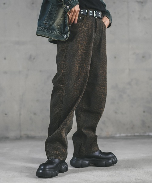 セール】レオパードプリントワイドデニムパンツ（デニムパンツ