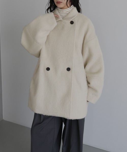 hellam（へラム）の「シャギーミドルコート（ピーコート・レディース・杢グレー/チャコール/アイボリー/ブラウン/マスタード/カーキ/ホワイト/グレー・FREE）」の15枚目の写真