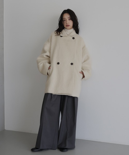 人気　チェックコクーンミドルコート　hellam チェックコクーンミドルコート – hellam