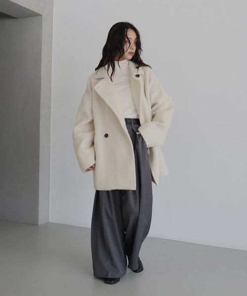 hellam シャギーミドルコート アイボリー hellam(へラム)の「シャギーミドルコート(ピーコート)」 - WEAR