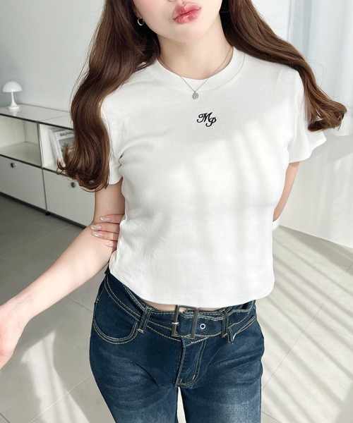 moment+(モーメントプラス)の「ワンポイント刺繍半袖チビTシャツ(Tシャツ/カットソー・レディース・ホワイト系その他/ナチュラル/オフホワイト/ブラック/ピンク・L/M)」の13枚目の写真