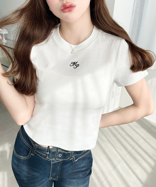 moment+(モーメントプラス)の「ワンポイント刺繍半袖チビTシャツ(Tシャツ/カットソー・レディース・ホワイト系その他/ナチュラル/オフホワイト/ブラック/ピンク・L/M)」の14枚目の写真