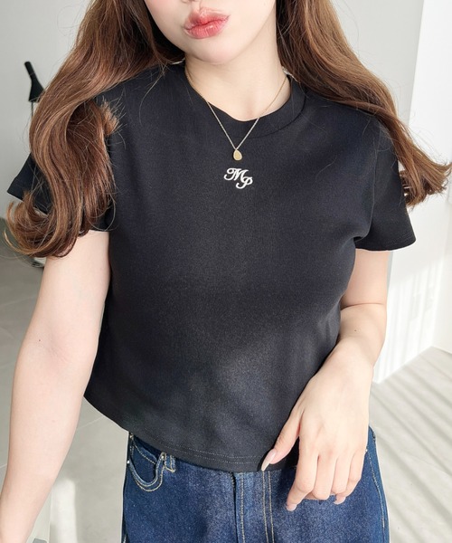 moment+(モーメントプラス)の「ワンポイント刺繍半袖チビTシャツ(Tシャツ/カットソー・レディース・ホワイト系その他/ナチュラル/オフホワイト/ブラック/ピンク・L/M)」の15枚目の写真