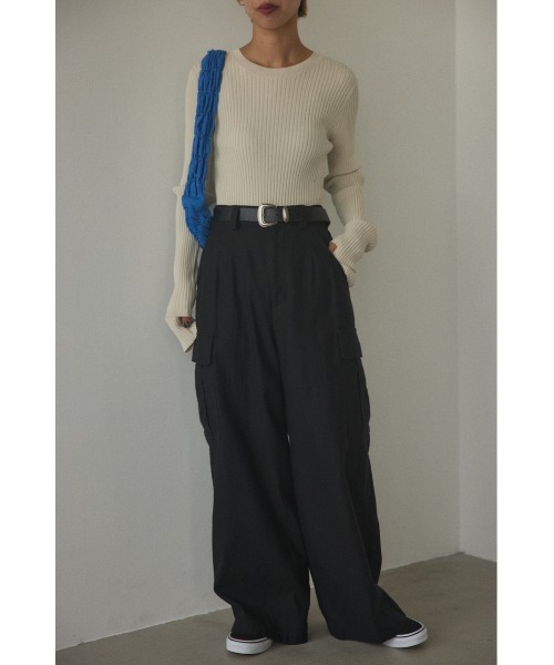 BLACK BY MOUSSY（ブラックバイマウジー）の「wide military pants( ワイドミリタリーパンツ)（カーゴパンツ・レディース・オフホワイト/カーキ/ブラック・2/1）」の4枚目の写真