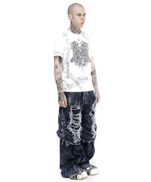 BLR BLUER ダメージデニムパンツ BLR BLUER】Curved Tanker Washed Denim Pants | OUR BRAND,BLR