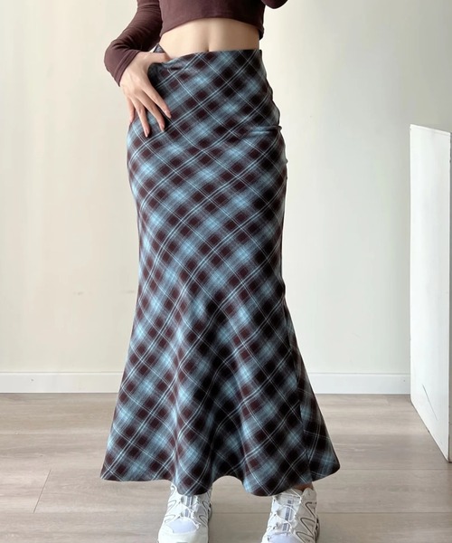 aimoha（アイモハ）の「チェック柄マーメードスカート（スカート・レディース・チョコ/ネイビー/レッド・SMALL/MEDIUM）」の7枚目の写真
