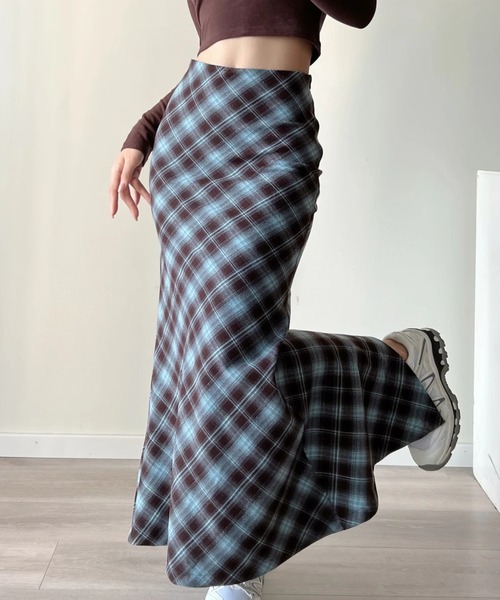 aimoha（アイモハ）の「チェック柄マーメードスカート（スカート・レディース・チョコ/ネイビー/レッド・SMALL/MEDIUM）」の8枚目の写真