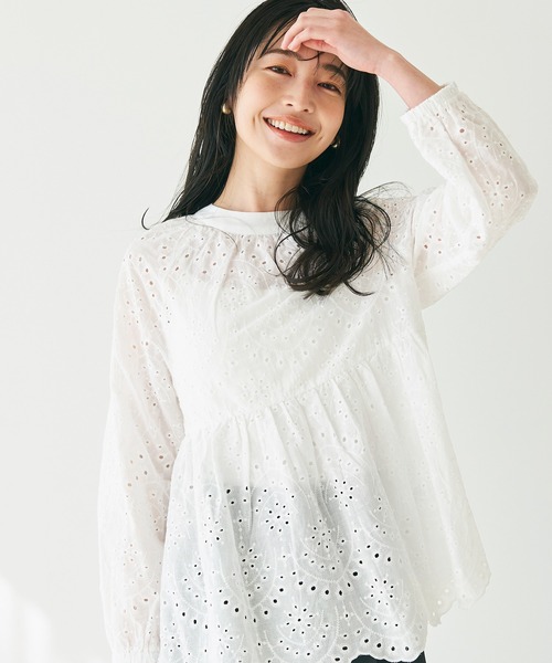 coca（coca）（コカ）の「刺繍カットワークブラウス（シャツ/ブラウス・レディース・ライトブルー/ホワイト・L/M）」の9枚目の写真