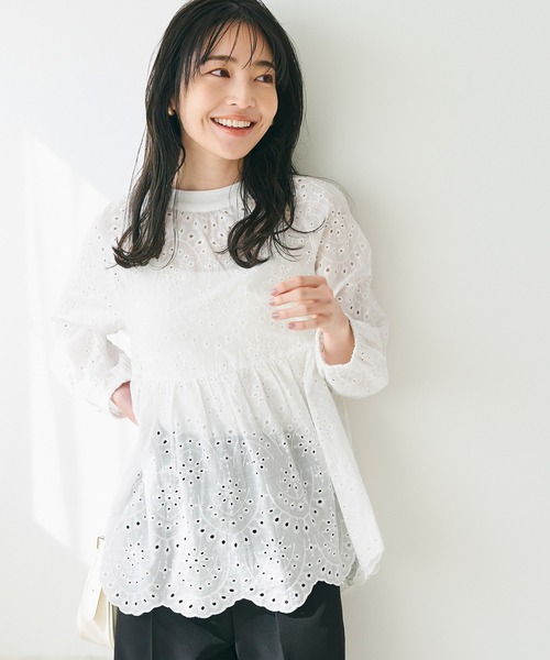 coca（coca）（コカ）の「刺繍カットワークブラウス（シャツ/ブラウス・レディース・ライトブルー/ホワイト・L/M）」の7枚目の写真