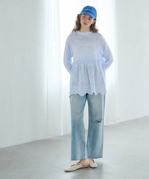 coca（coca）（コカ）の「刺繍カットワークブラウス（シャツ/ブラウス・レディース・ライトブルー/ホワイト・L/M）」の6枚目の写真