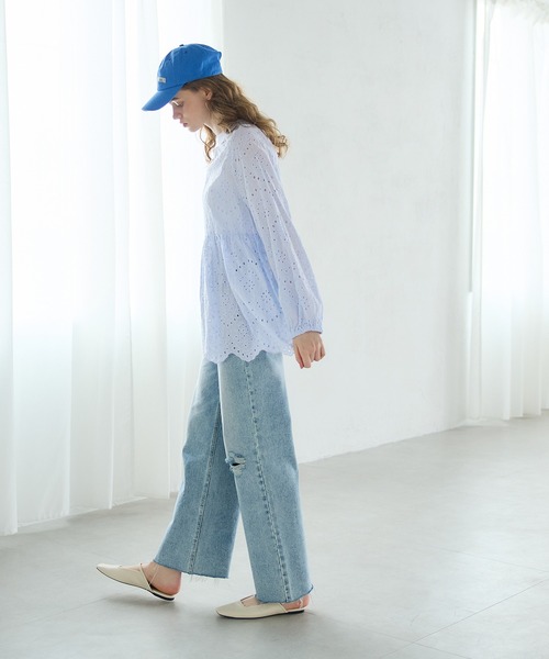 coca（coca）（コカ）の「刺繍カットワークブラウス（シャツ/ブラウス・レディース・ライトブルー/ホワイト・L/M）」の3枚目の写真