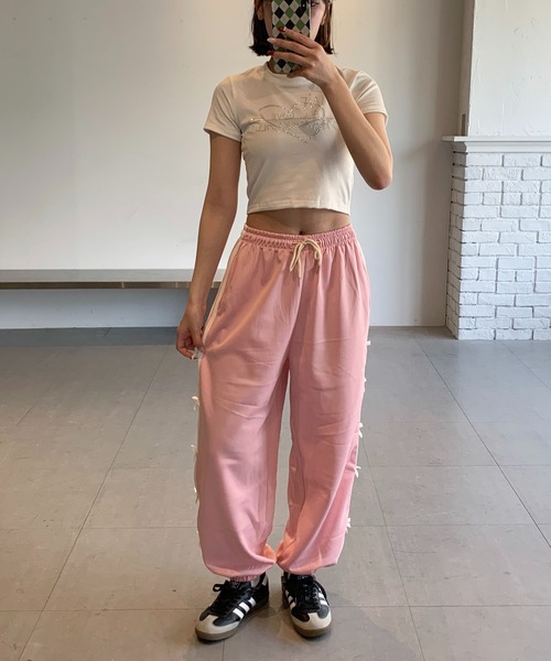 SHEPP（シープ）の「リボン付き サイドラインジャージパンツ