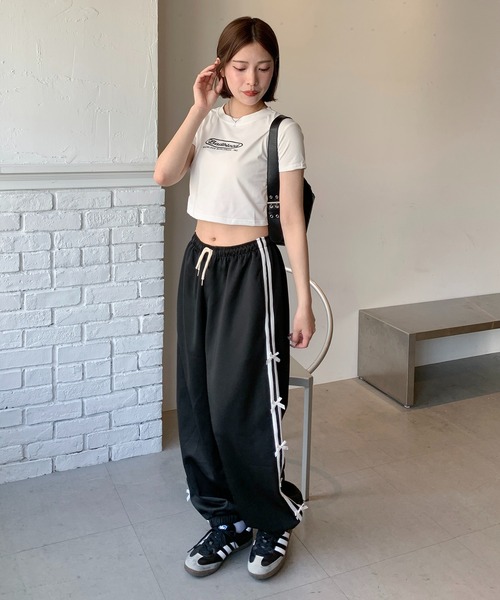 SHEPP（シープ）の「リボン付き サイドラインジャージパンツ