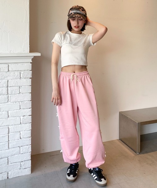 SHEPP（シープ）の「リボン付き サイドラインジャージパンツ / トラックパンツ（スウェットパンツ・レディース・ネイビー/ピンク/ブラック・FREE）」の11枚目の写真