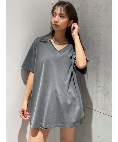 GYDA(ジェイダ)の「RAMOメッシュ VネックTシャツ(Tシャツ/カットソー・レディース・チャコールグレー/オフホワイト/その他1/イエロー・FREE)」の12枚目の写真