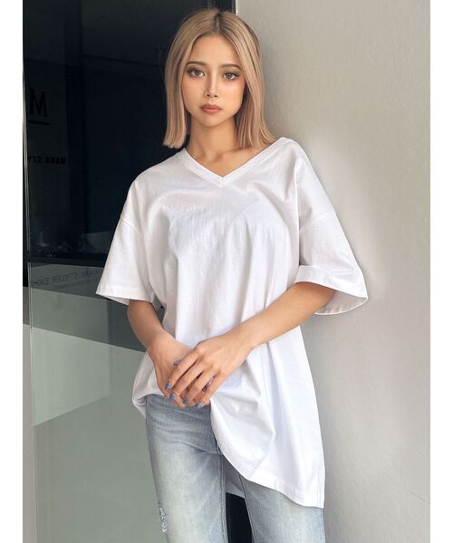 GYDA(ジェイダ)の「RAMOメッシュ VネックTシャツ(Tシャツ/カットソー・レディース・チャコールグレー/オフホワイト/その他1/イエロー・FREE)」の15枚目の写真